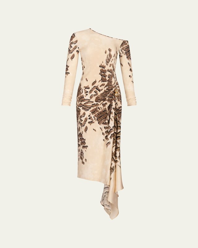 Tahia Asymmetric Drape One-Shoulder Midi Dress